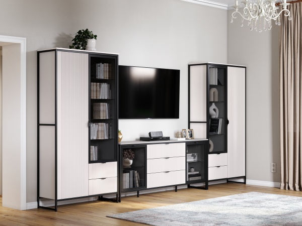 Тумба 2 дв 3 ящ "Нора" гостиная со стеклянными дверями Персидский жемчуг