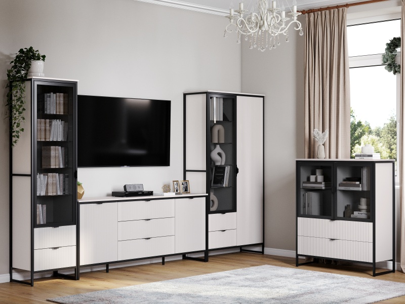 Тумба 2 дв 3 ящ "Нора" гостиная с глухими дверями Персидский жемчуг